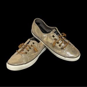 Sperry Women’s Metallic Gold Leather Sneakers Size 9.5 M